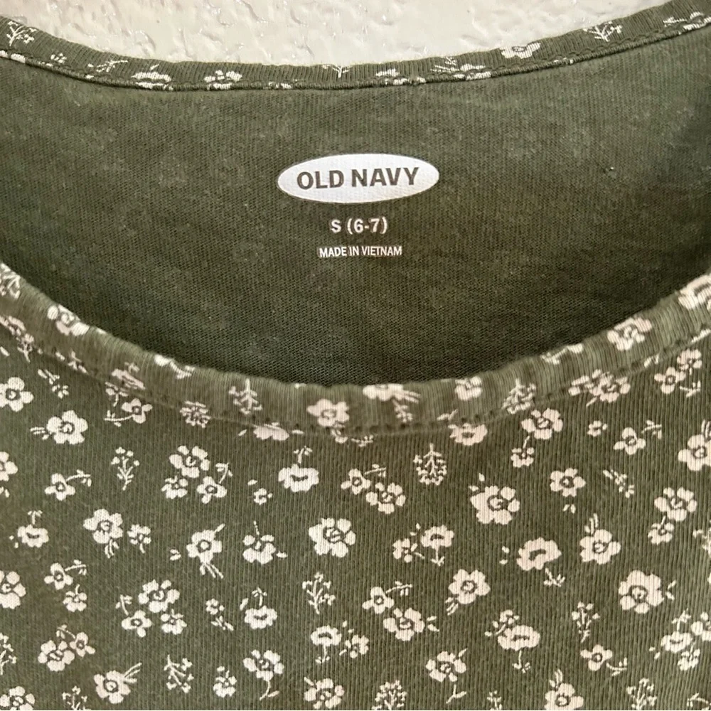 Old Navy | Cotton Olive Green Floral Dress